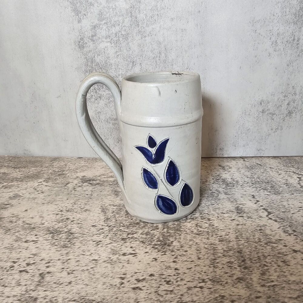 Williamsburg Pottery Hand Thrown Salt Glaze Mug/ Stein 5” Cobalt blue 10 oz